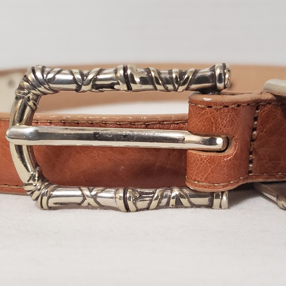 TALBOTS Belt Womens Size Small Tan Brown Leather Silvertone Buckle Western - Picture 2 of 14
